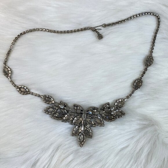 Vintage 40s Prong Set Rhinestone Demi Parure 3 Pc Necklace & Brooch Set - Picture 12 of 14